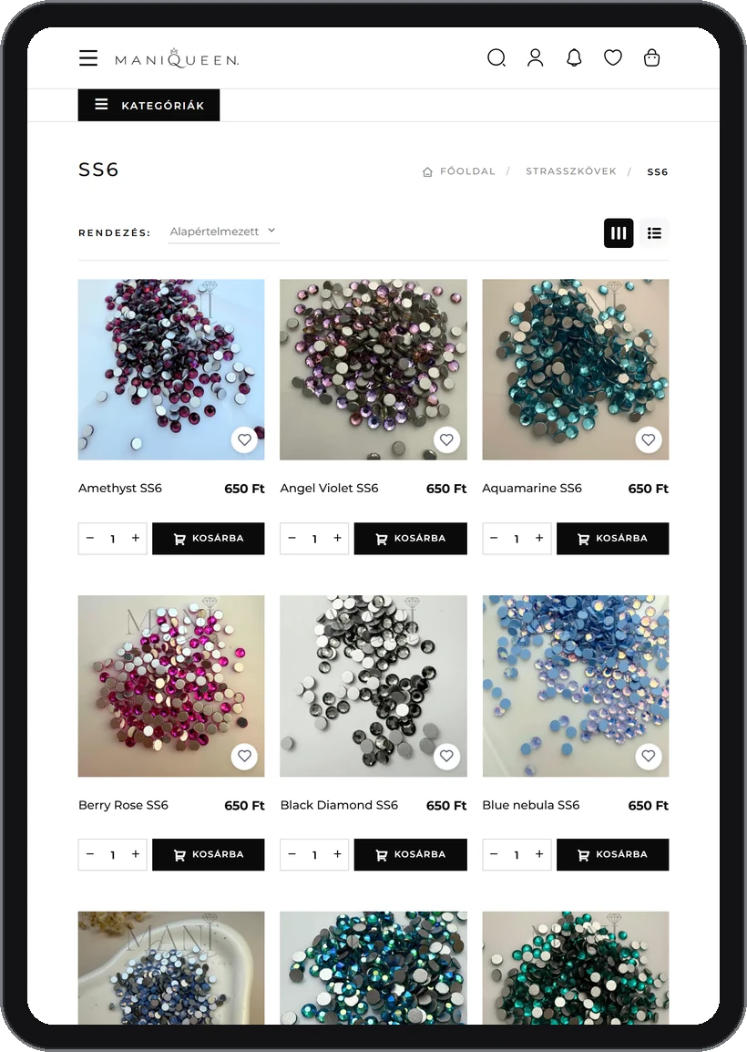 A ManiQueen webshop tableten